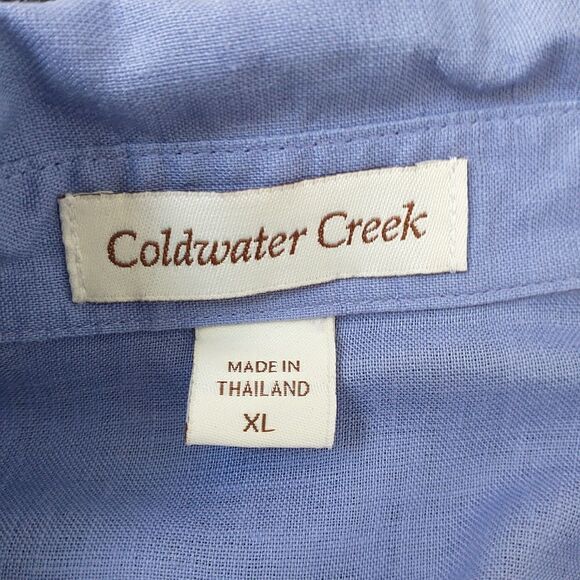 Coldwater Creek Blouse Shirt Tunic Women XL Purple 100%Linen Button Down Coastal - Picture 6 of 8